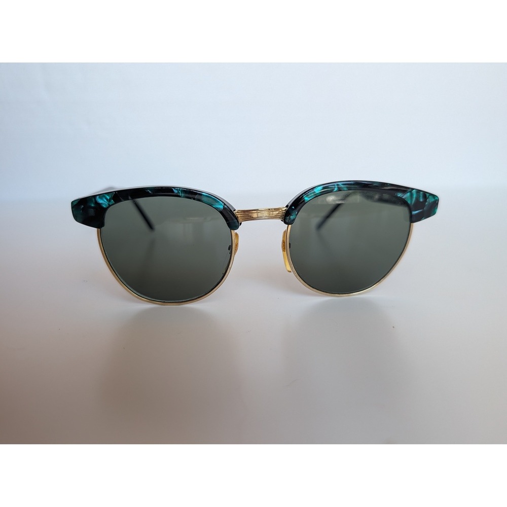 Clubmaster Sunglasses Teal Black Marbled Gold Trim Taiwan ROC Retro